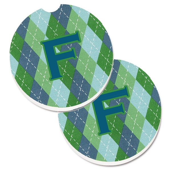 Carolines Treasures Monogram Initial F Blue Argoyle Set of 2 Cup Holder Car Coaster CJ1020-FCARC - main